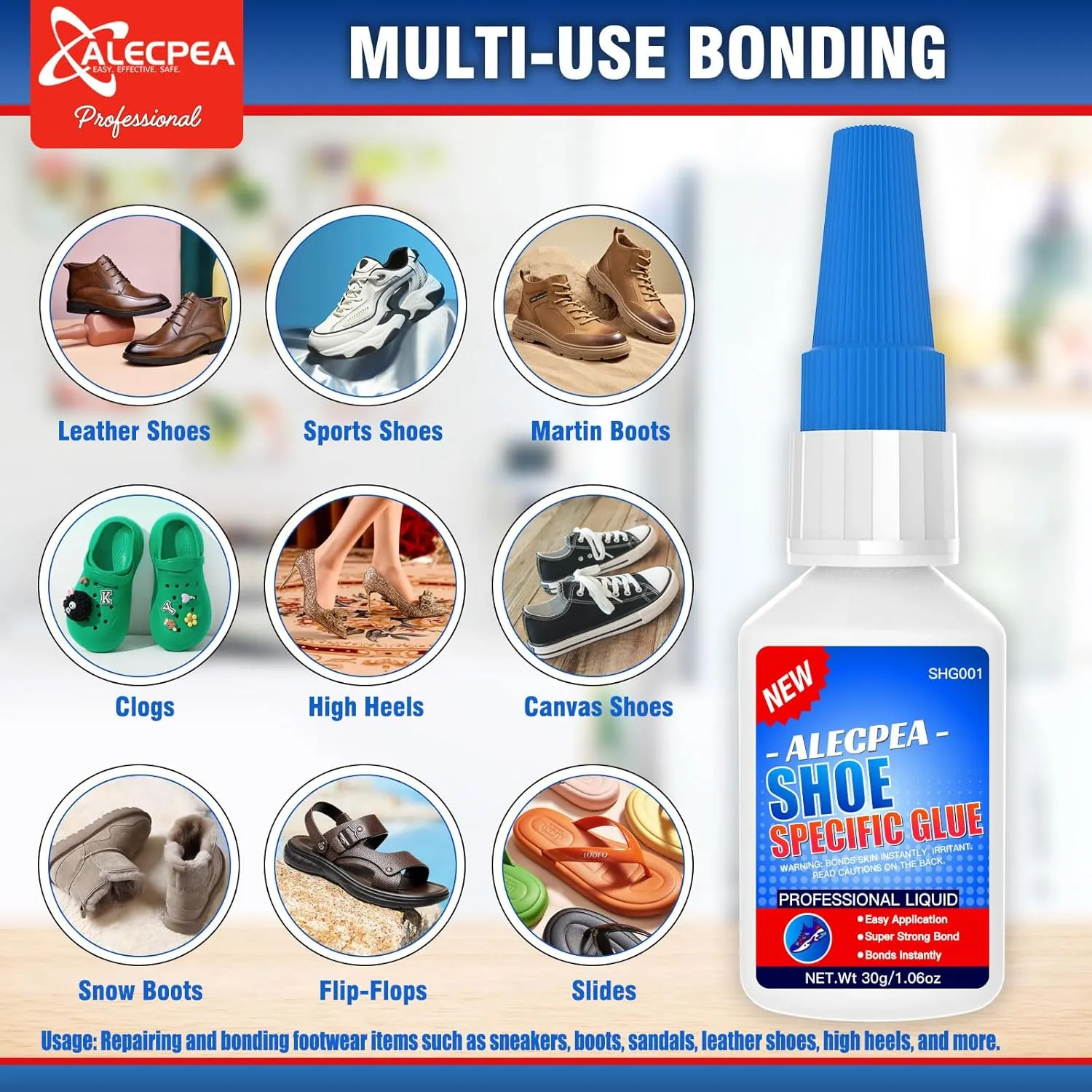 30g Shoe Glue - Ultimate Strength Adhesive for for Soles Boots Sneakers Heels Hiking Shoes Leather Handbags - Quick Set in 15 Seconds
