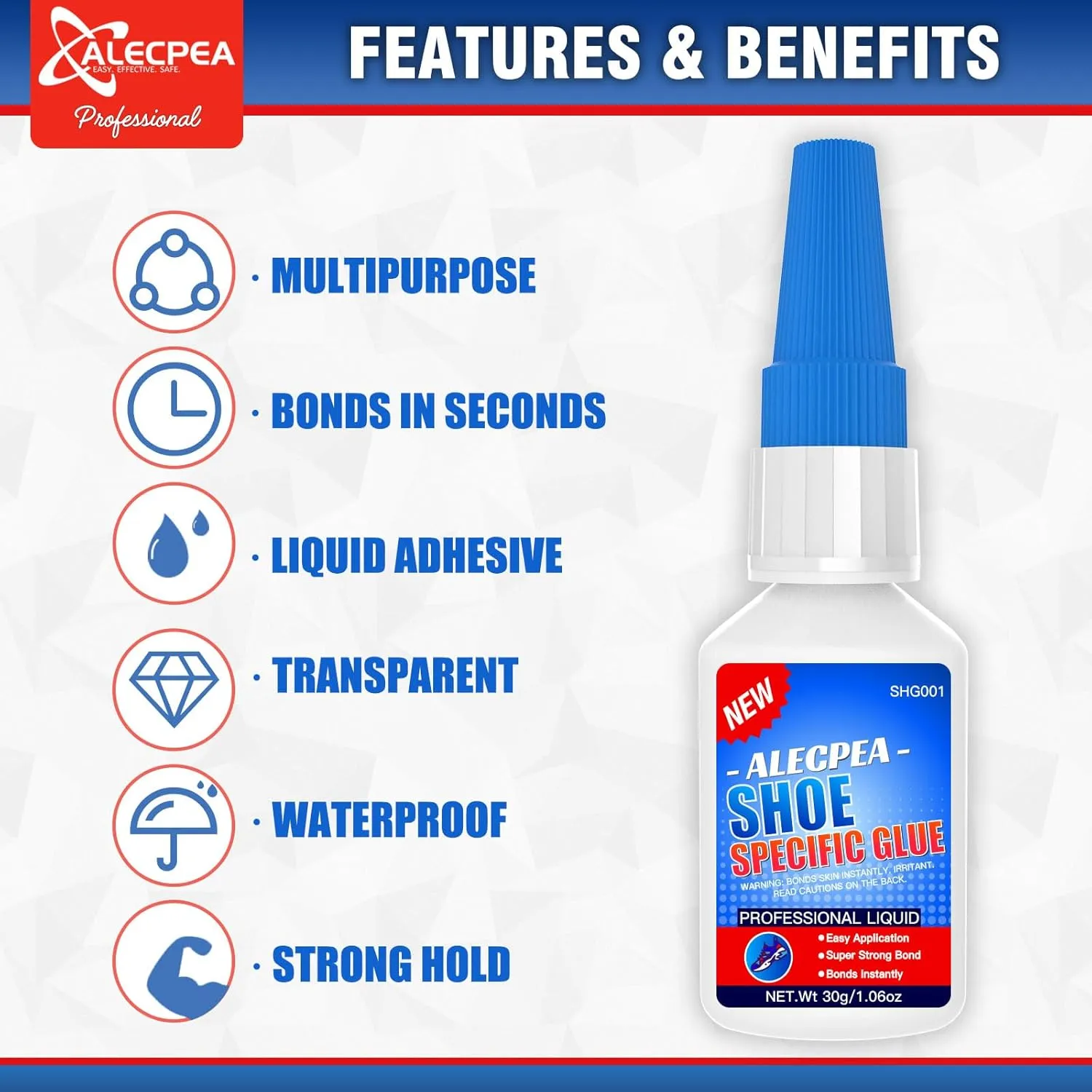 30g Shoe Glue - Ultimate Strength Adhesive for for Soles Boots Sneakers Heels Hiking Shoes Leather Handbags - Quick Set in 15 Seconds