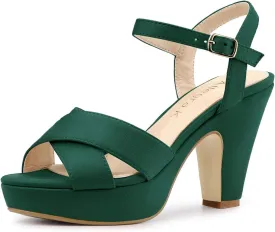 Allegra K Women's Platform Chunky Heels Slingback Sandals