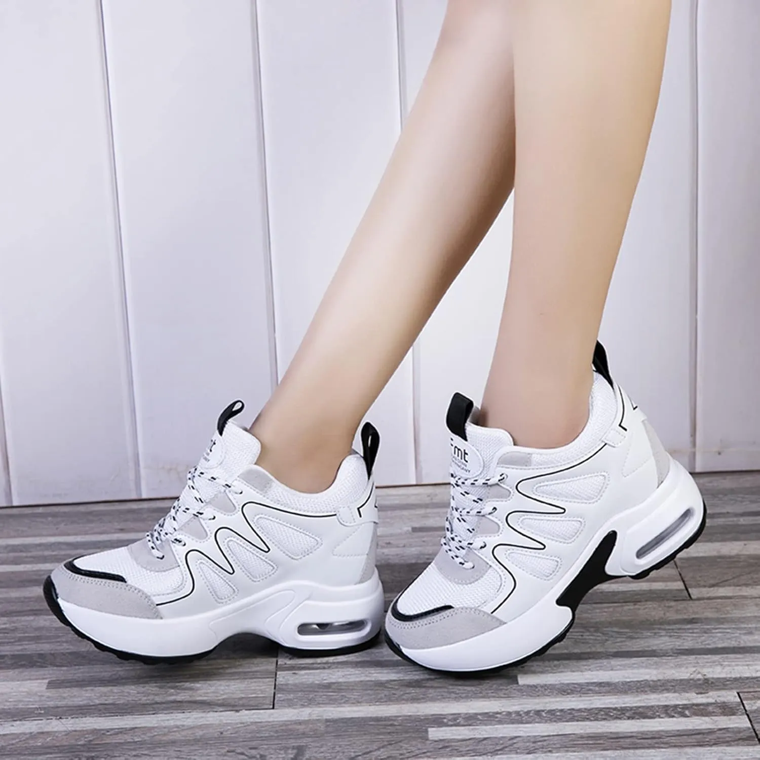 AONEGOLD Hidden Wedge Sneakers for Women Casual Platform Sneakers High Heeld Lace Up Walking Shoes Women's Fashion Sneakers