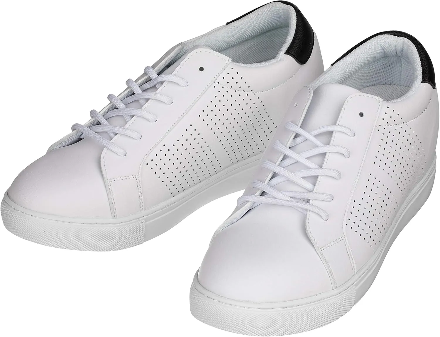 CALTO Men's Invisible Height Increasing Elevator Shoes - White Leather Lightweight Lace-up Casual Fashion Sneakers - 2.6 Inches Taller - H0833 - Size 12 D(M) US