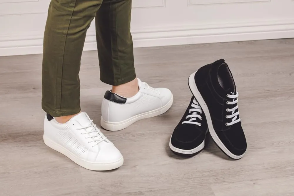 CALTO Men's Invisible Height Increasing Elevator Shoes - White Leather Lightweight Lace-up Casual Fashion Sneakers - 2.6 Inches Taller - H0833 - Size 12 D(M) US