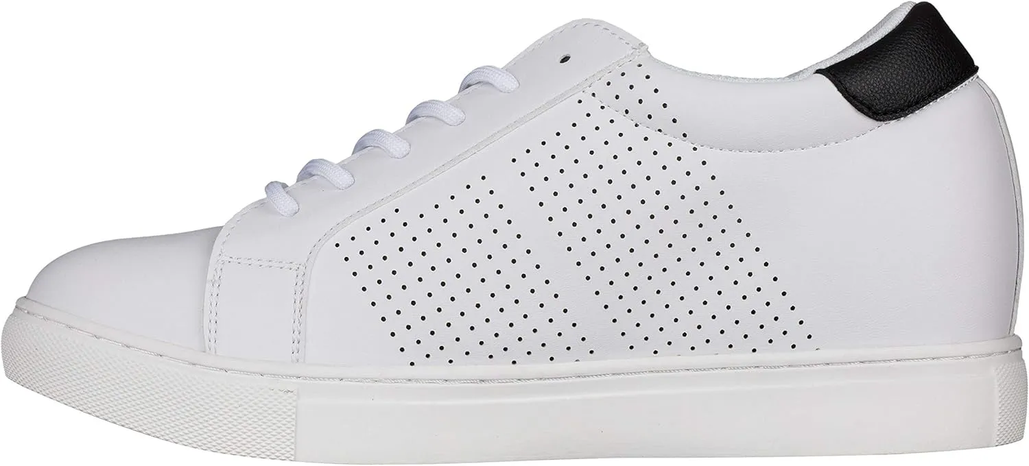 CALTO Men's Invisible Height Increasing Elevator Shoes - White Leather Lightweight Lace-up Casual Fashion Sneakers - 2.6 Inches Taller - H0833 - Size 12 D(M) US