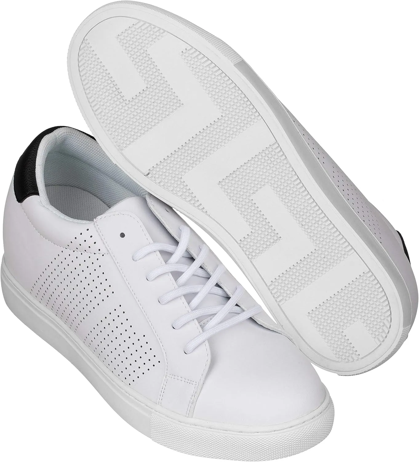 CALTO Men's Invisible Height Increasing Elevator Shoes - White Leather Lightweight Lace-up Casual Fashion Sneakers - 2.6 Inches Taller - H0833 - Size 12 D(M) US