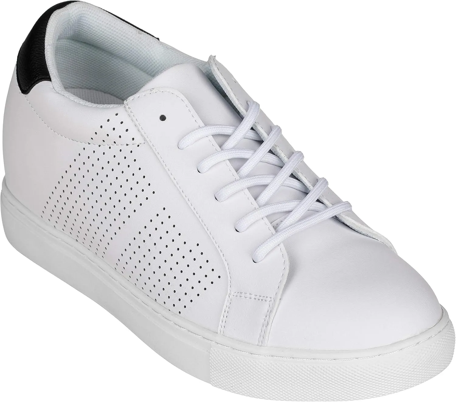 CALTO Men's Invisible Height Increasing Elevator Shoes - White Leather Lightweight Lace-up Casual Fashion Sneakers - 2.6 Inches Taller - H0833 - Size 12 D(M) US