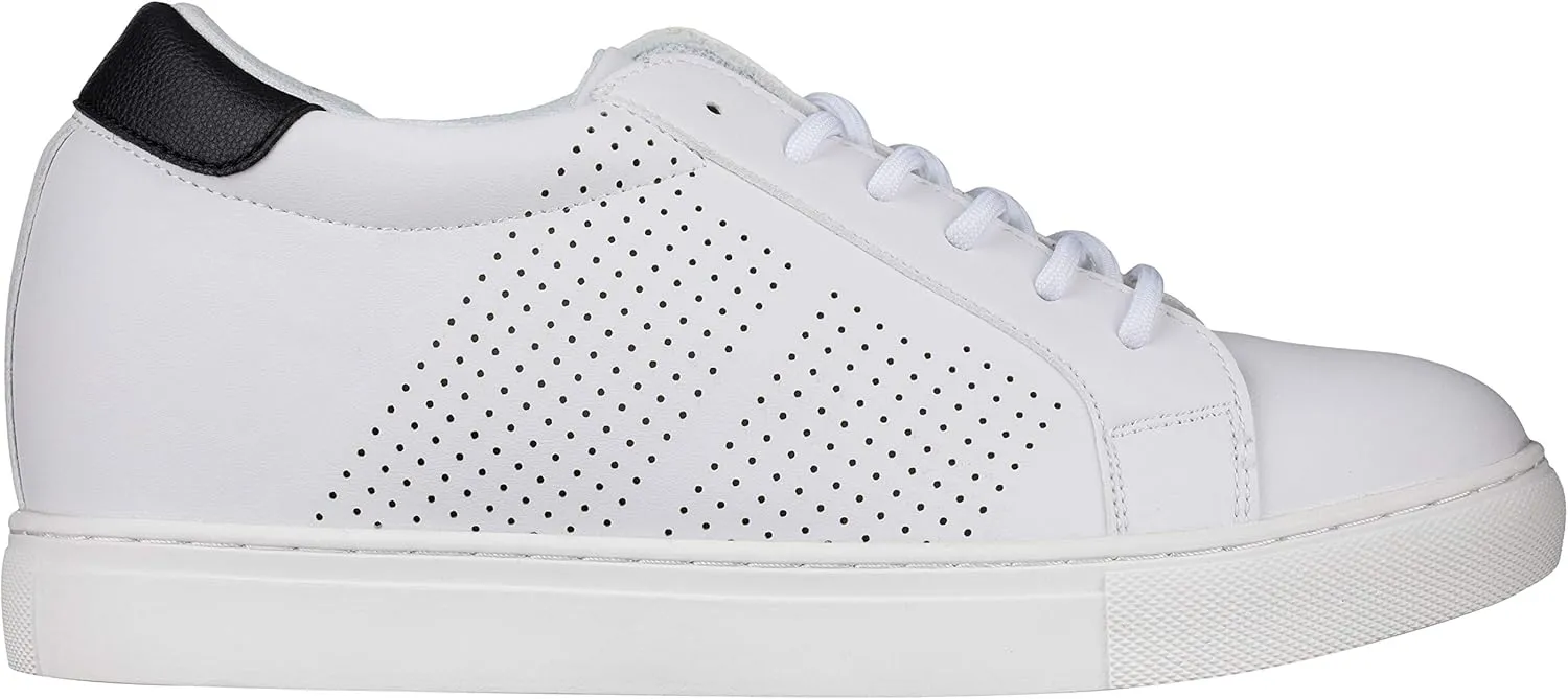 CALTO Men's Invisible Height Increasing Elevator Shoes - White Leather Lightweight Lace-up Casual Fashion Sneakers - 2.6 Inches Taller - H0833 - Size 12 D(M) US