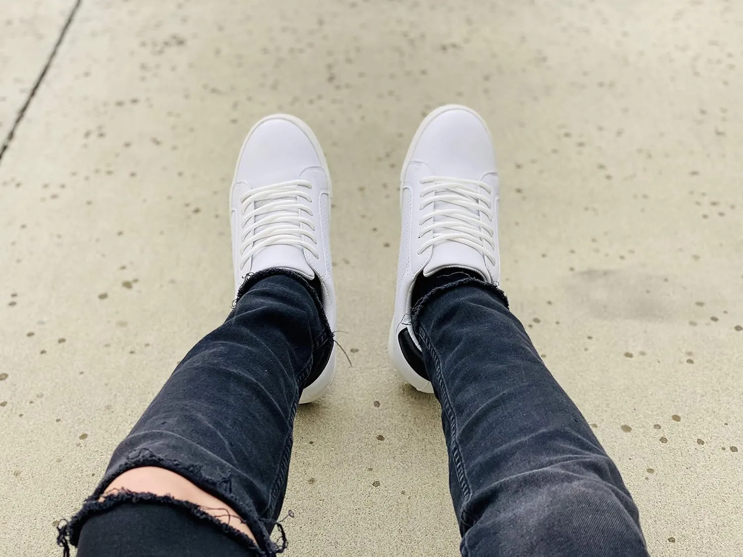 CALTO Men's Invisible Height Increasing Elevator Shoes - White Leather Lightweight Lace-up Casual Fashion Sneakers - 2.6 Inches Taller - H0833 - Size 12 D(M) US