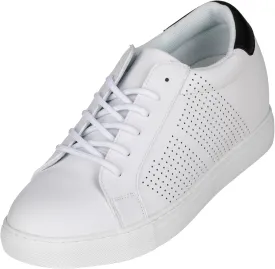 CALTO Men's Invisible Height Increasing Elevator Shoes - White Leather Lightweight Lace-up Casual Fashion Sneakers - 2.6 Inches Taller - H0833 - Size 12 D(M) US
