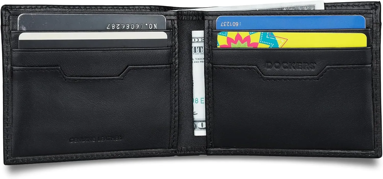 Dockers Men's Bifold Leather Wallet-Thin Slimfold Extra Capacity