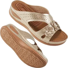 Ecetana Womens Sandals Dressy Summer Comfortable Slides with Flowers Casual Non Slip Platform Lightweight Wedge Shoes
