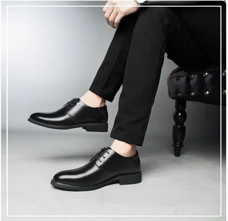 Elevator Shoes for Men Faux Leather Height Increasing Dress Formal Shoes That Make You Taller 2 Inches.