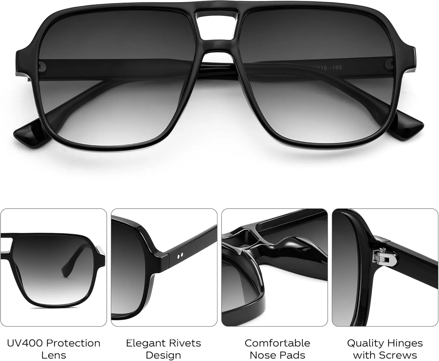 FEISEDY Retro Square Aviator Sunglasses Women Men 70s Vintage Trendy Plastic Frame Sun Glasses B4158