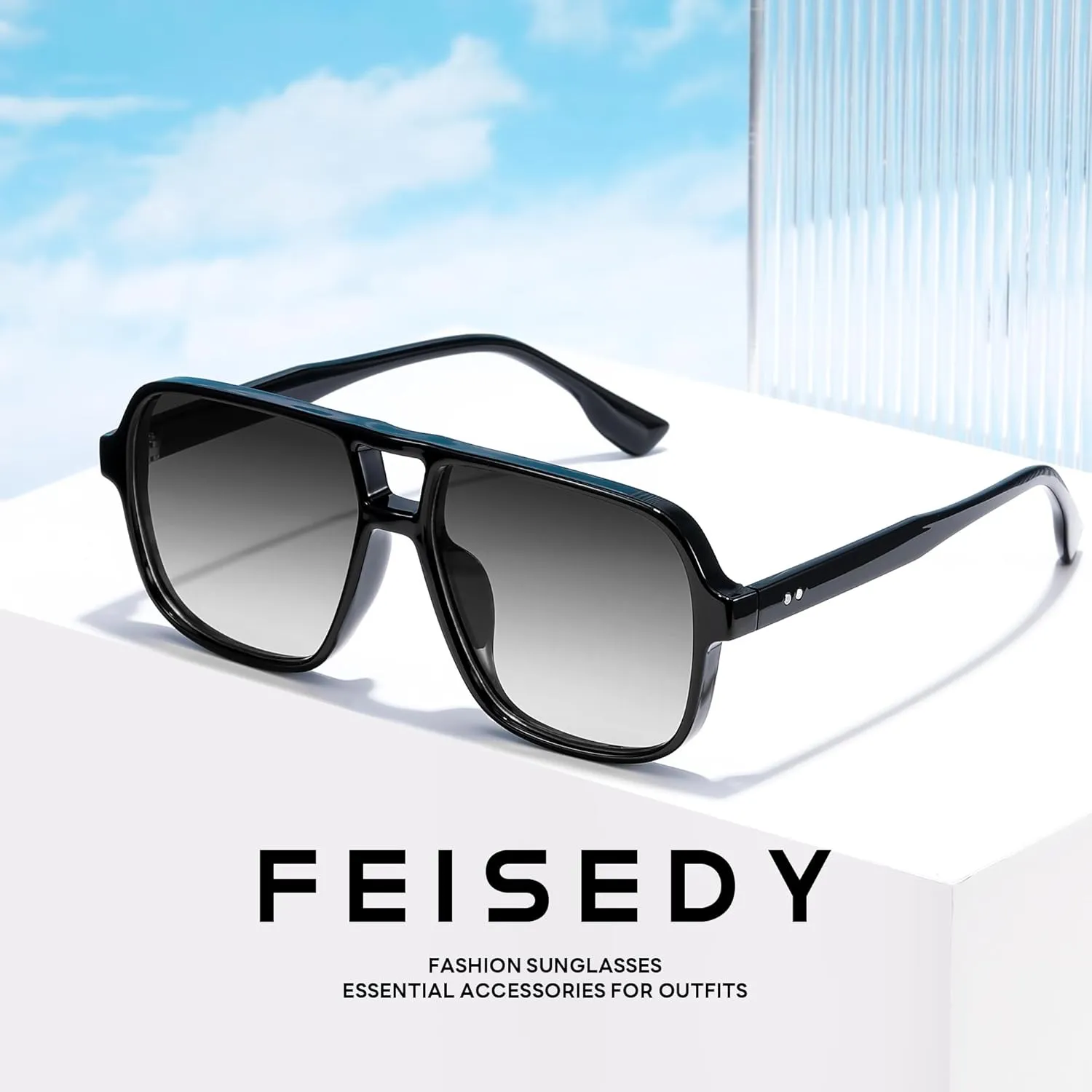 FEISEDY Retro Square Aviator Sunglasses Women Men 70s Vintage Trendy Plastic Frame Sun Glasses B4158