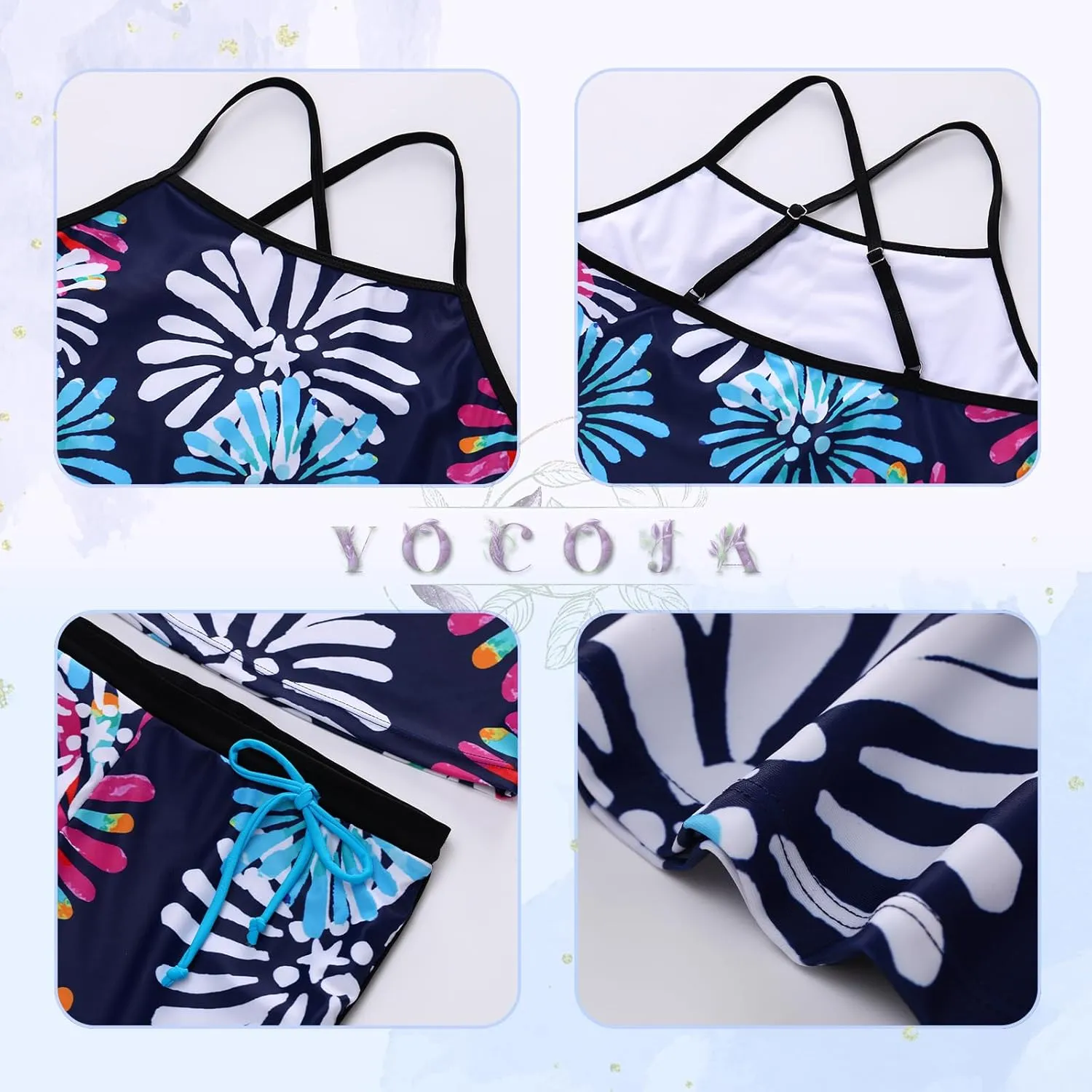 Girls Swimsuit Two Piece Bathing Suits Tankini with Adjustable Strap Swimwear with Boyshort
