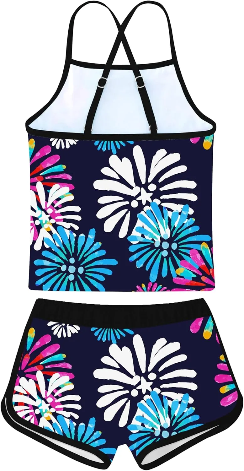 Girls Swimsuit Two Piece Bathing Suits Tankini with Adjustable Strap Swimwear with Boyshort