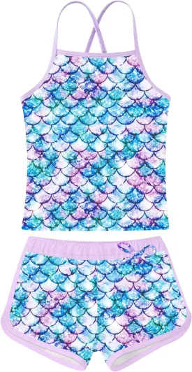 Girls Swimsuit Two Piece Bathing Suits Tankini with Adjustable Strap Swimwear with Boyshort