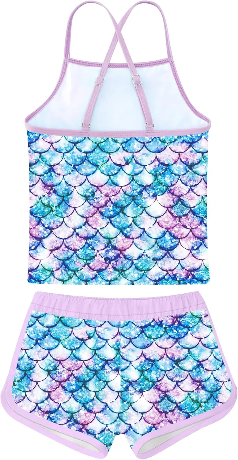 Girls Swimsuit Two Piece Bathing Suits Tankini with Adjustable Strap Swimwear with Boyshort