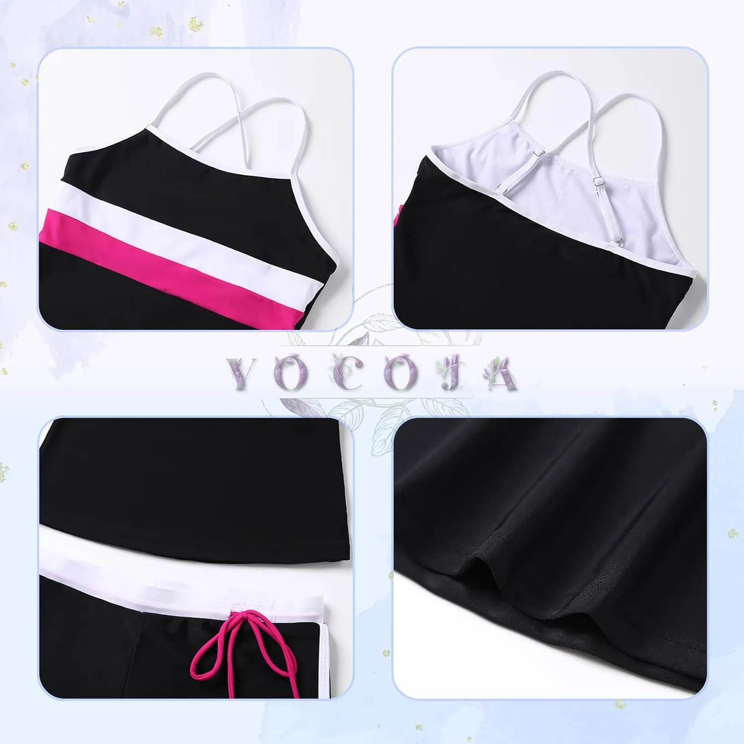 Girls Swimsuit Two Piece Bathing Suits Tankini with Adjustable Strap Swimwear with Boyshort