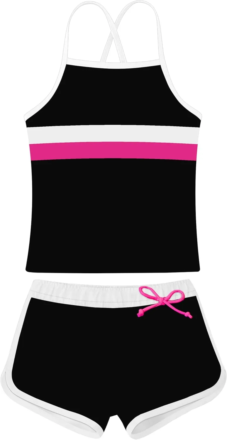 Girls Swimsuit Two Piece Bathing Suits Tankini with Adjustable Strap Swimwear with Boyshort