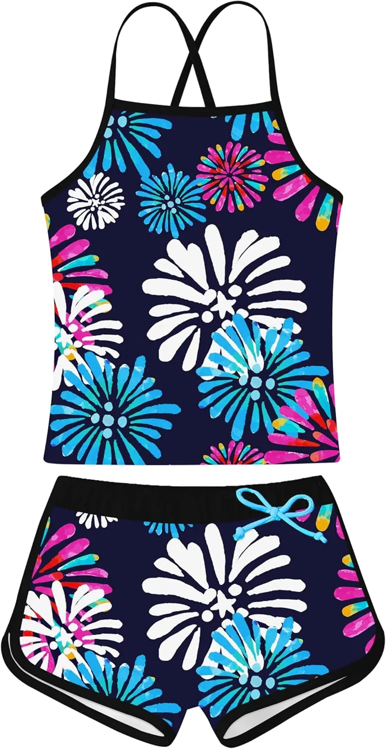 Girls Swimsuit Two Piece Bathing Suits Tankini with Adjustable Strap Swimwear with Boyshort