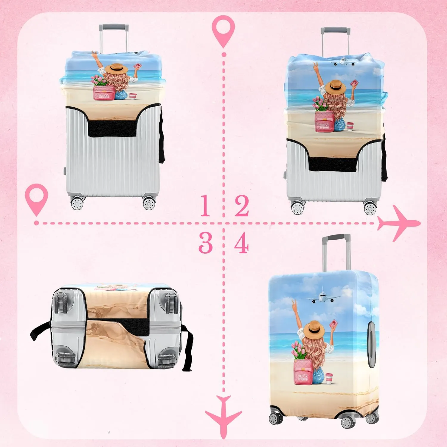 Holiday Beach Luggage Cover Washable Elastic Gir/Women Aeroplane Travel Suitcase Cover Anti-scratch Suitcase cover Fits 22-24 Inch Luggage Cover