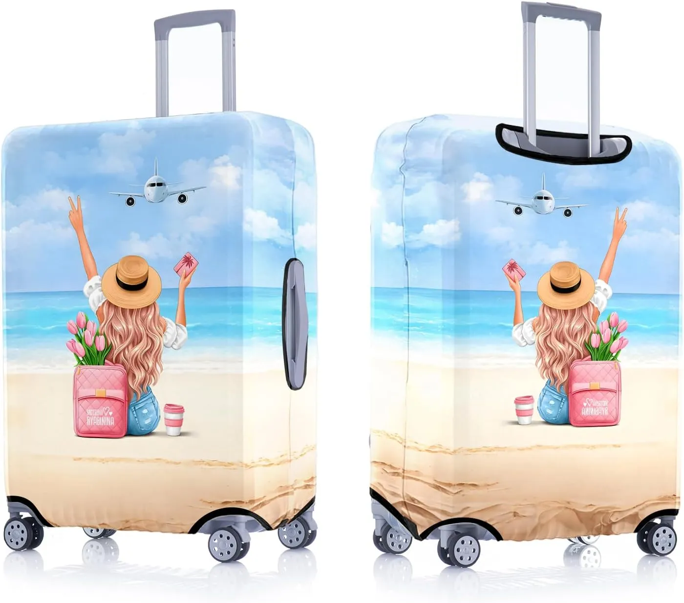 Holiday Beach Luggage Cover Washable Elastic Gir/Women Aeroplane Travel Suitcase Cover Anti-scratch Suitcase cover Fits 22-24 Inch Luggage Cover
