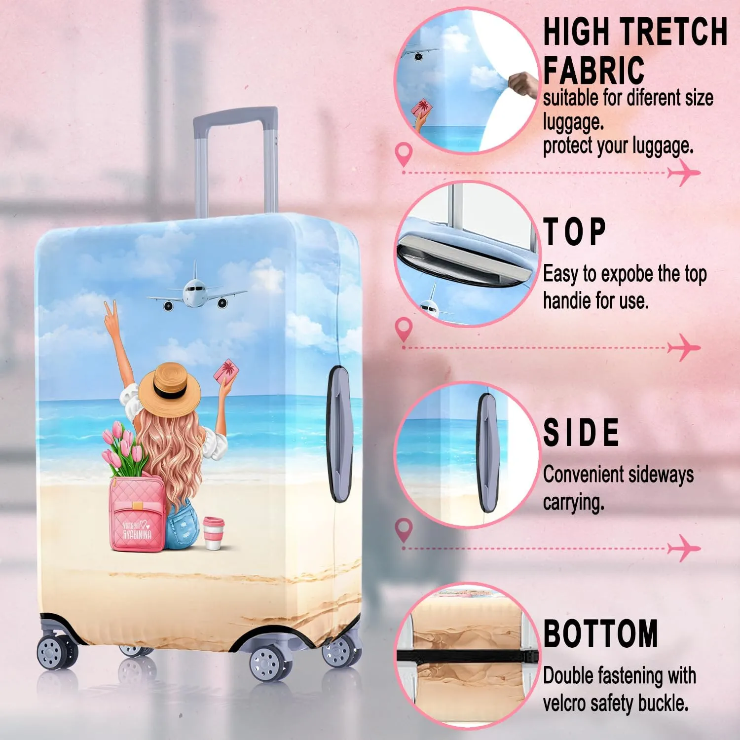 Holiday Beach Luggage Cover Washable Elastic Gir/Women Aeroplane Travel Suitcase Cover Anti-scratch Suitcase cover Fits 22-24 Inch Luggage Cover