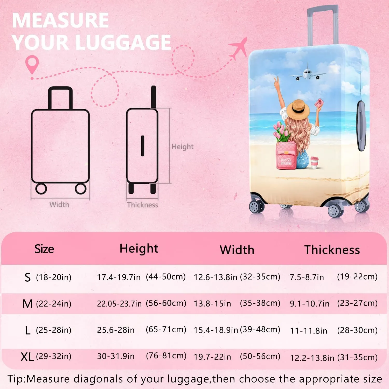 Holiday Beach Luggage Cover Washable Elastic Gir/Women Aeroplane Travel Suitcase Cover Anti-scratch Suitcase cover Fits 22-24 Inch Luggage Cover