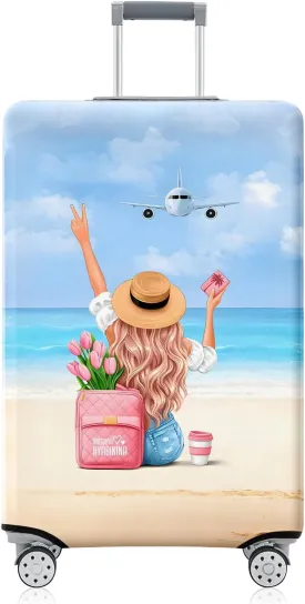 Holiday Beach Luggage Cover Washable Elastic Gir/Women Aeroplane Travel Suitcase Cover Anti-scratch Suitcase cover Fits 22-24 Inch Luggage Cover