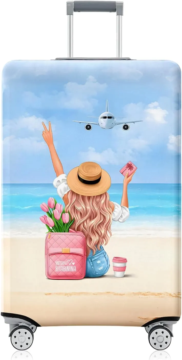 Holiday Beach Luggage Cover Washable Elastic Gir/Women Aeroplane Travel Suitcase Cover Anti-scratch Suitcase cover Fits 22-24 Inch Luggage Cover