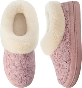 HomeTop Women's Knitted Clog Slippers Comfy Warm Memory Foam Non-slip Indoor House Shoes with Fuzzy Collar