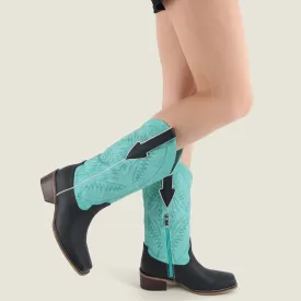 LISHAN Women's Square Toe Western Cowgirl Cowboy Boots