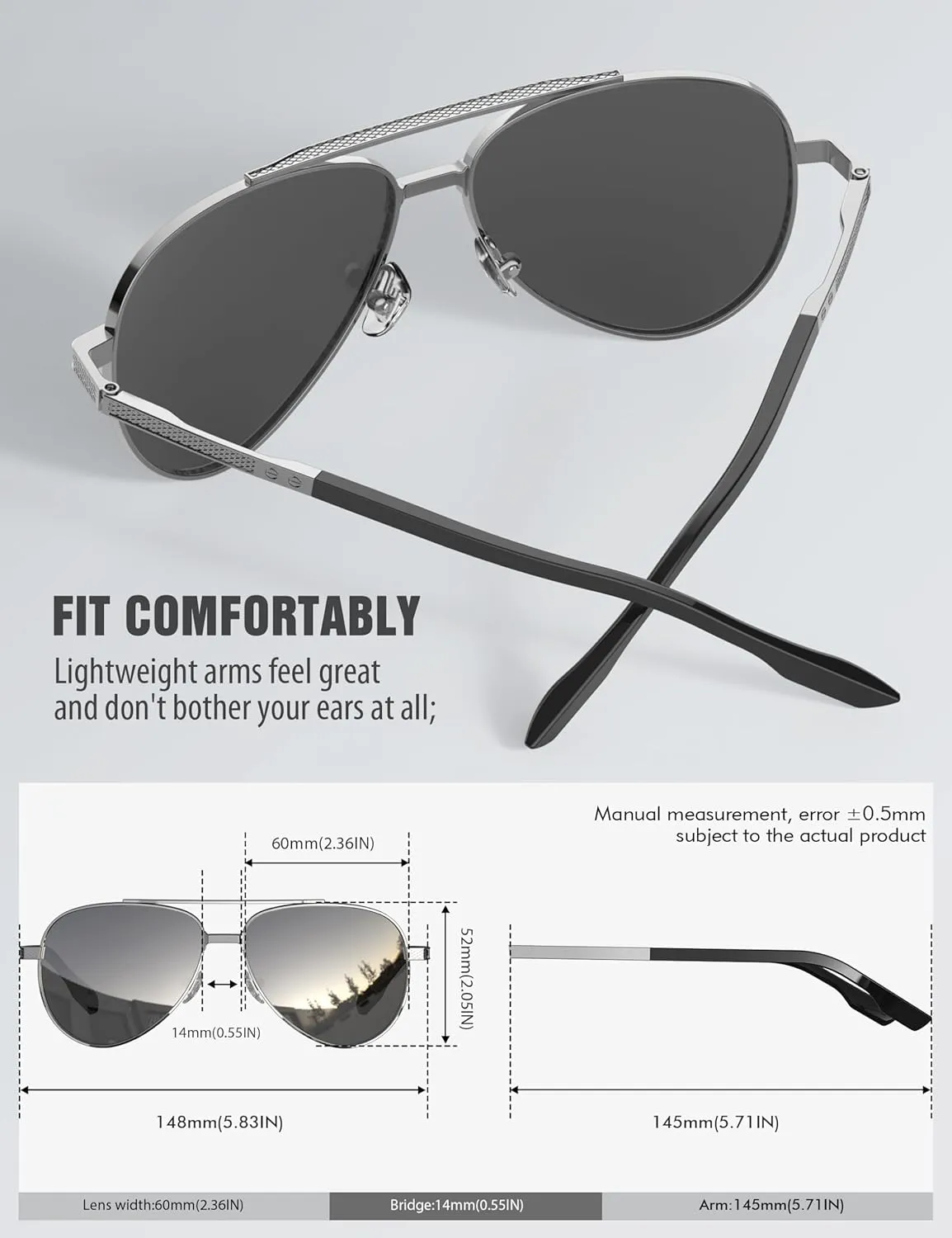 LUENX Aviator Sunglasses for Men Polarized Driving Trendy Retro Sun Glasses UV400 Protection