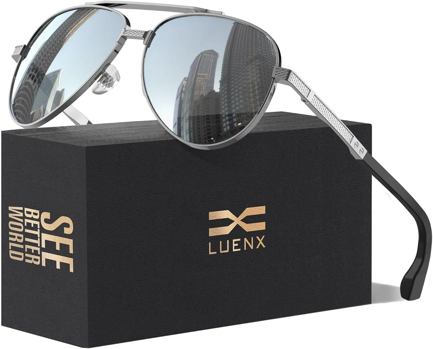LUENX Aviator Sunglasses for Men Polarized Driving Trendy Retro Sun Glasses UV400 Protection