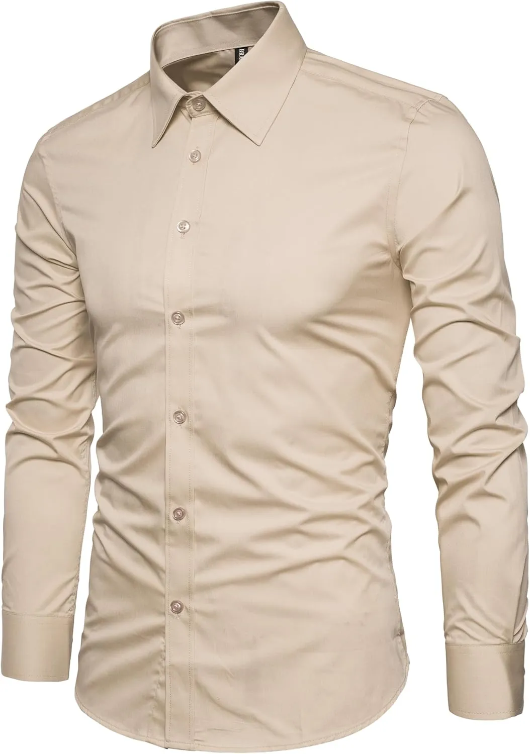 Manwan walk Men's Slim Fit Business Casual Cotton Long Sleeves Solid Button Down Dress Shirts