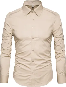 Manwan walk Men's Slim Fit Business Casual Cotton Long Sleeves Solid Button Down Dress Shirts