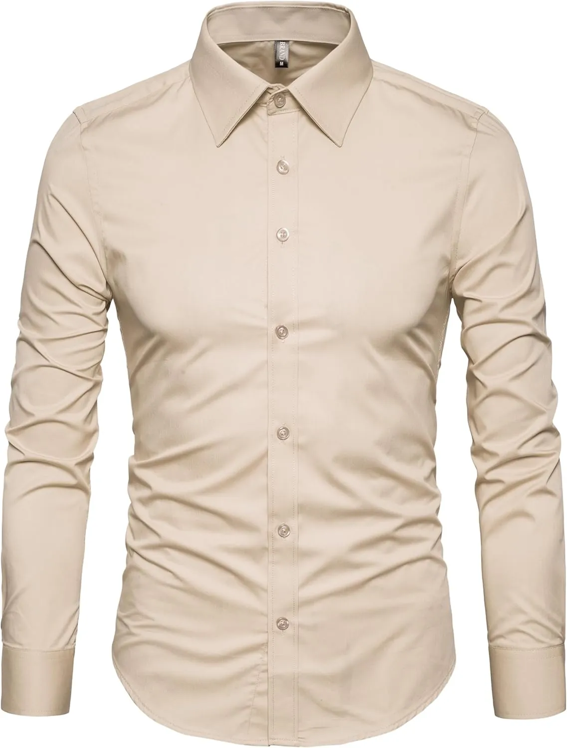 Manwan walk Men's Slim Fit Business Casual Cotton Long Sleeves Solid Button Down Dress Shirts