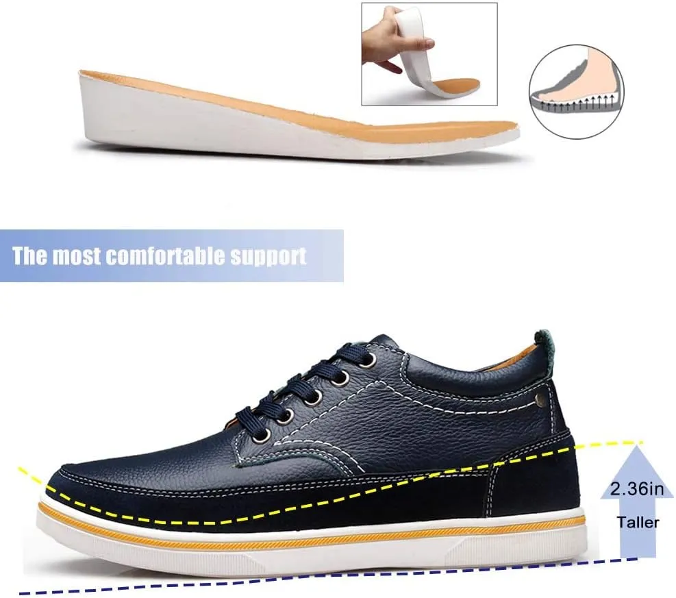 Men's Invisible Height Increasing Elevator 2.36 Inches Taller Shoes Leather Suede Stitching Lace-up Oxfords