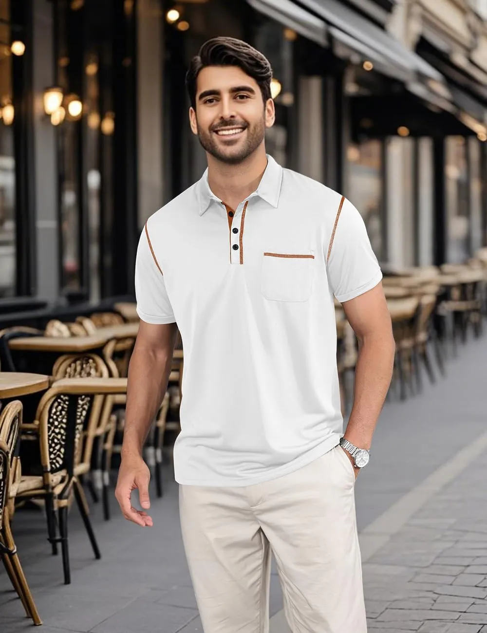Men's Polo Shirts Short Sleeve Golf Polo T Shirt Lightweight Casual Button Down Shirts Summer Collared with Pocket