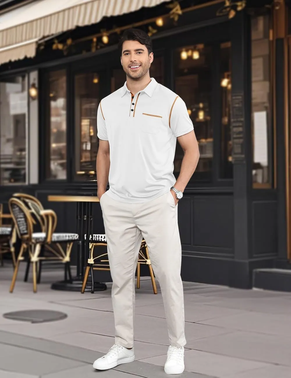 Men's Polo Shirts Short Sleeve Golf Polo T Shirt Lightweight Casual Button Down Shirts Summer Collared with Pocket