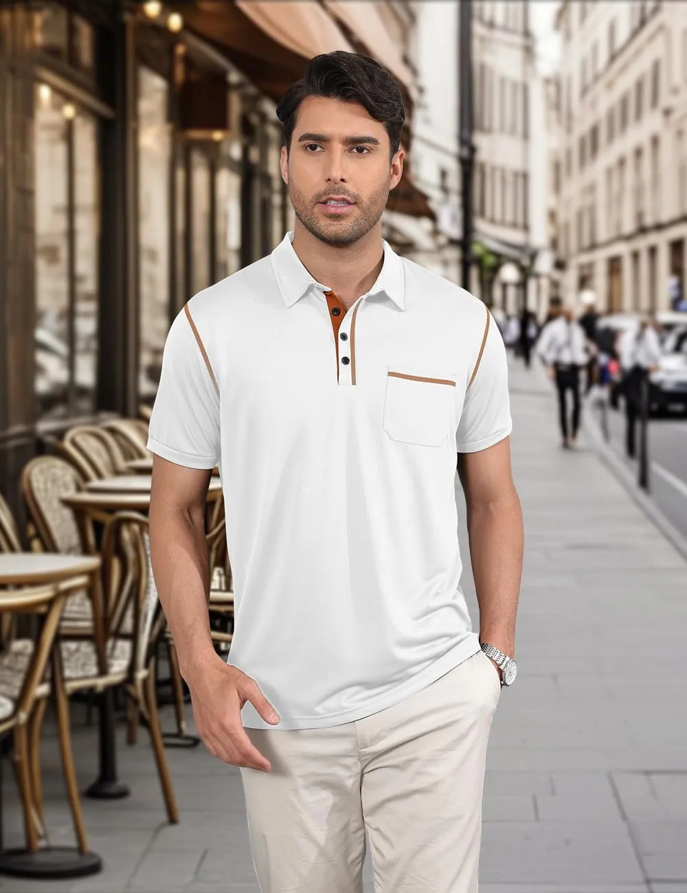 Men's Polo Shirts Short Sleeve Golf Polo T Shirt Lightweight Casual Button Down Shirts Summer Collared with Pocket