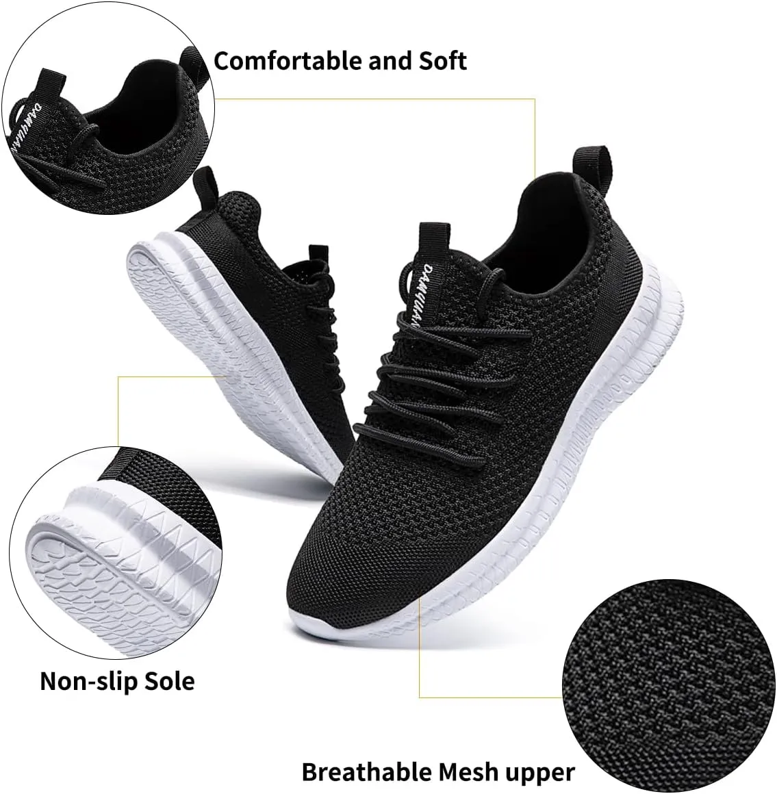 Mens Walking Running Shoes Slip On Anthletic Workout Sneakers Sport Lace Up Casual Work Gym Outdoors Lightweight Breathable Knitted Mesh
