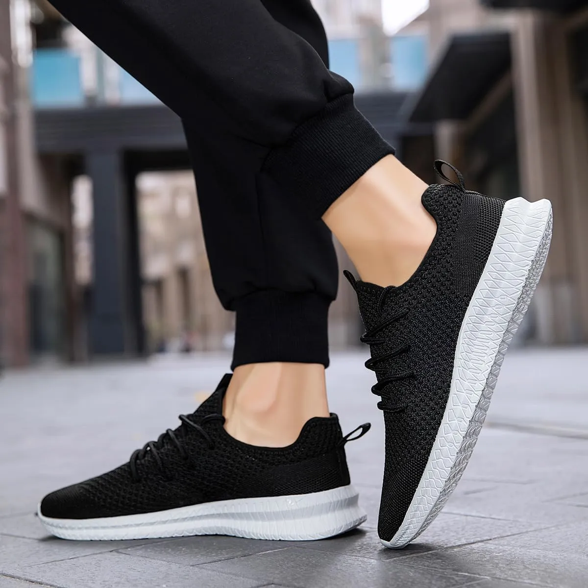 Mens Walking Running Shoes Slip On Anthletic Workout Sneakers Sport Lace Up Casual Work Gym Outdoors Lightweight Breathable Knitted Mesh