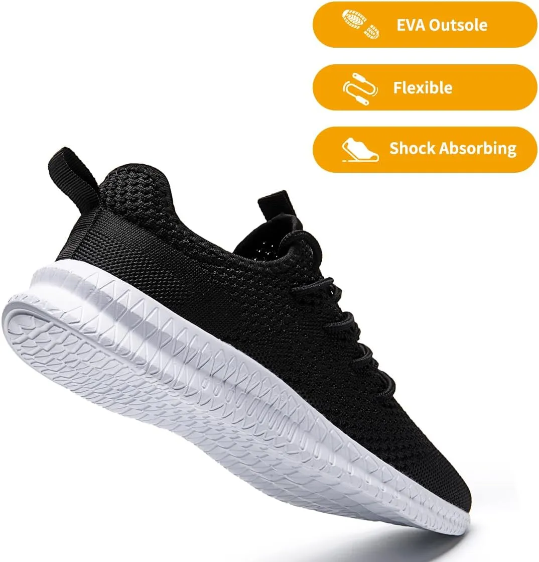 Mens Walking Running Shoes Slip On Anthletic Workout Sneakers Sport Lace Up Casual Work Gym Outdoors Lightweight Breathable Knitted Mesh