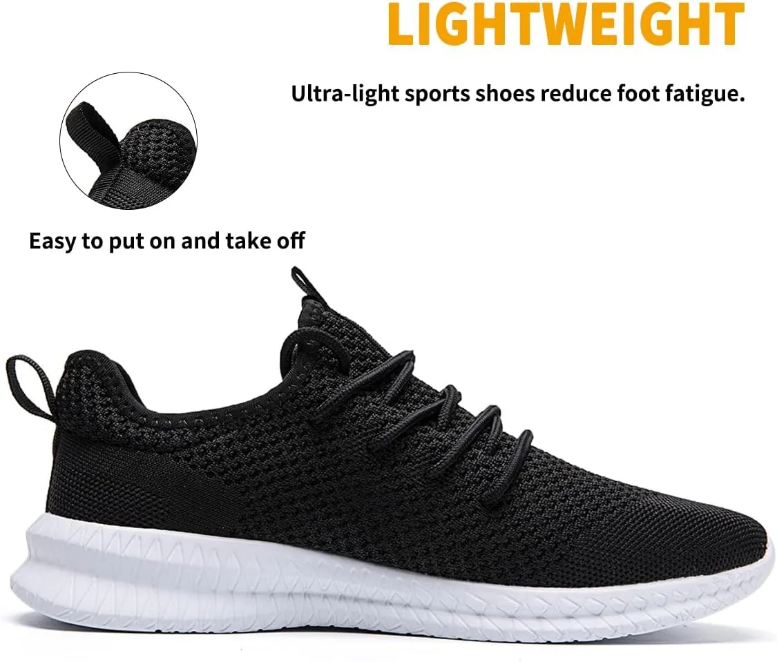 Mens Walking Running Shoes Slip On Anthletic Workout Sneakers Sport Lace Up Casual Work Gym Outdoors Lightweight Breathable Knitted Mesh