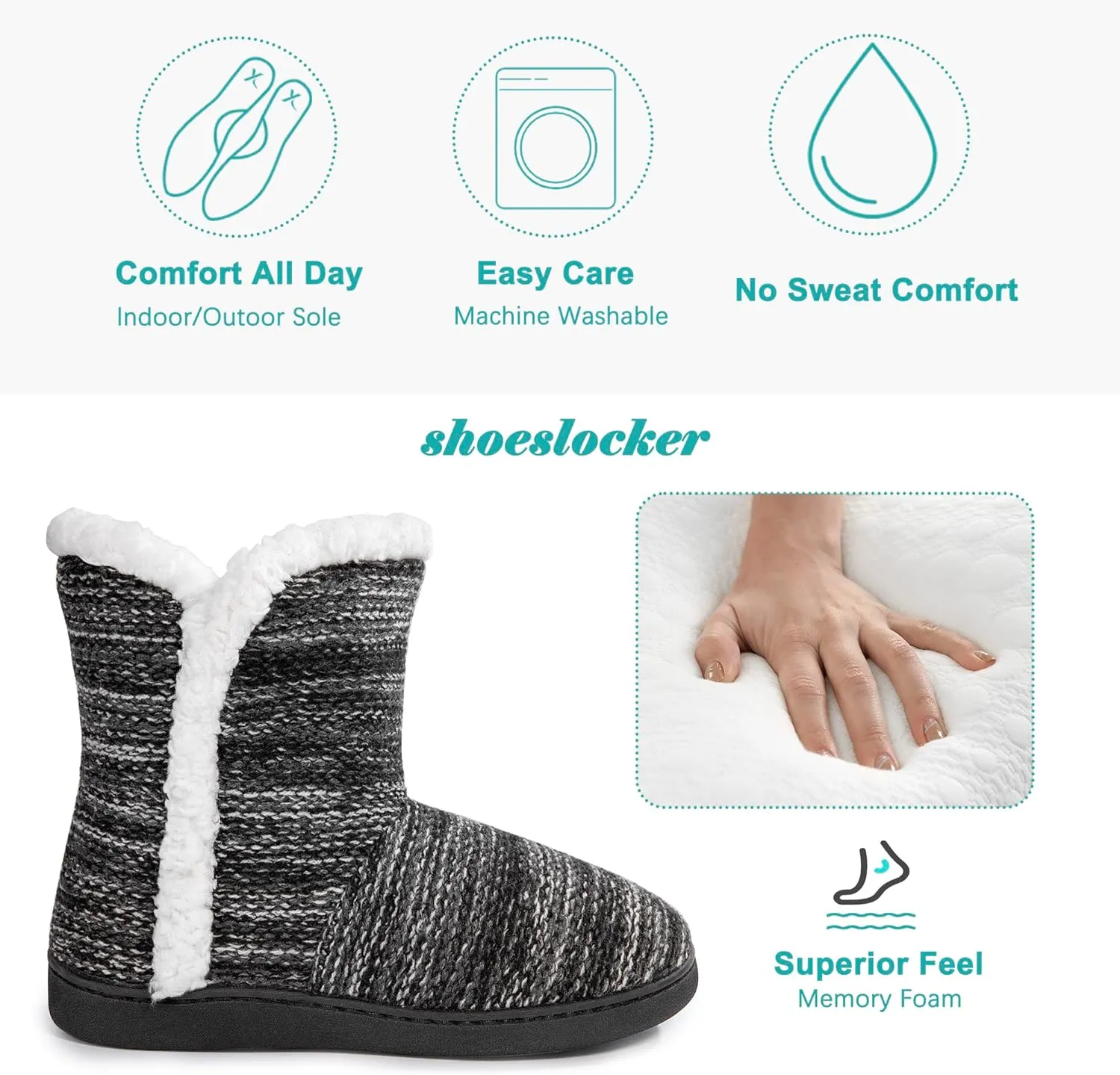 shoeslocker Womens Slipper Booties Warm Knitted Ankle Fuzzy Slippers for Women House Shoes