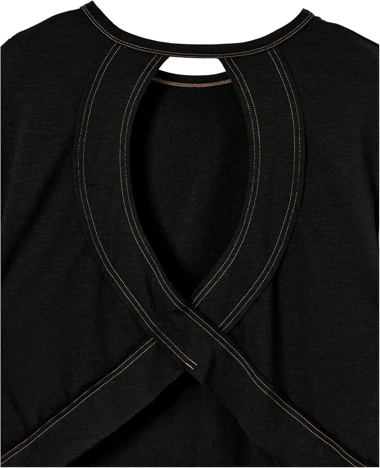 SOLY HUX 2024 Open Back Tops for Women Criss Cross Cut Out Tee Backless Casual Short Sleeve Round Neck T Shirt