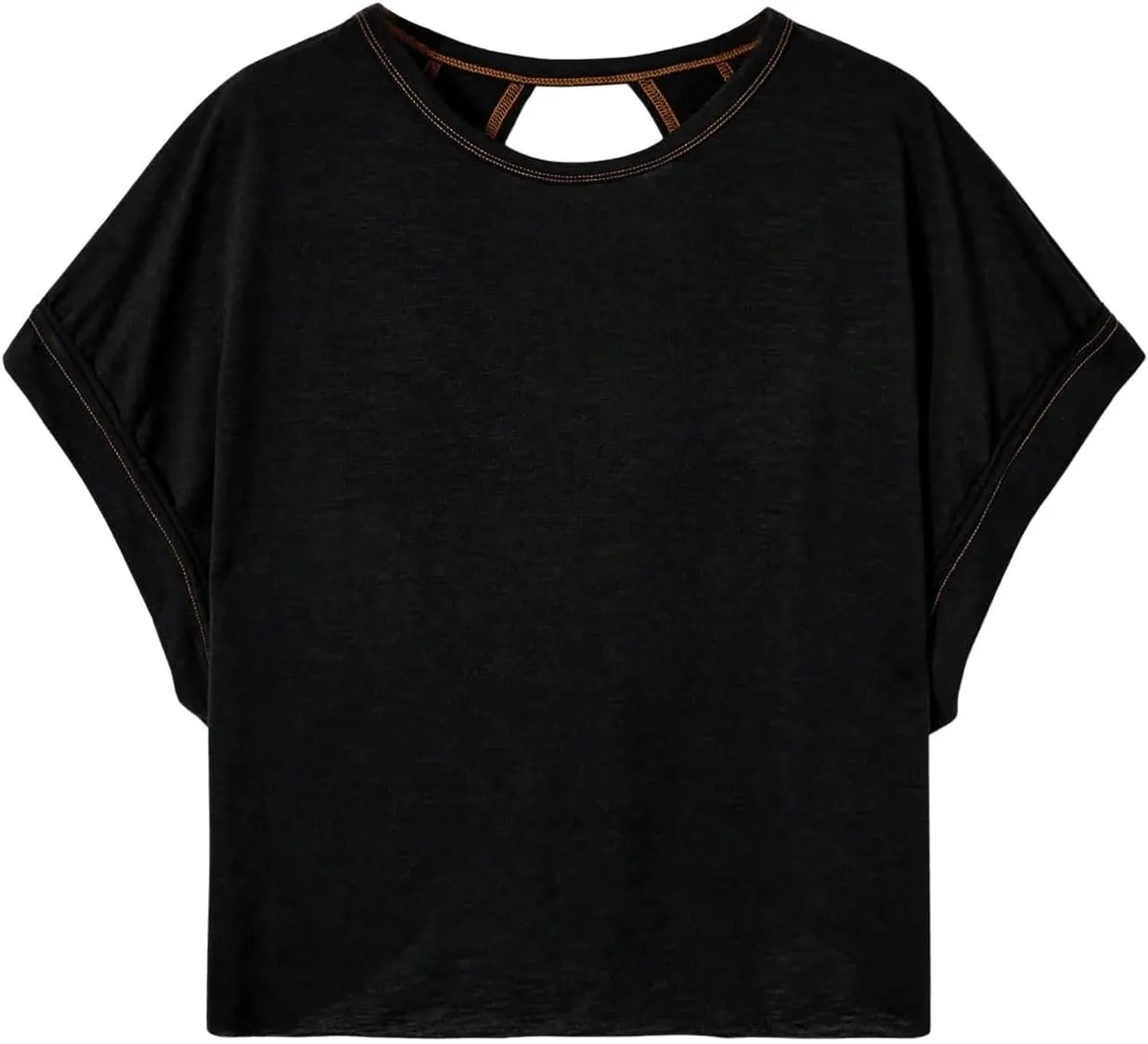 SOLY HUX 2024 Open Back Tops for Women Criss Cross Cut Out Tee Backless Casual Short Sleeve Round Neck T Shirt