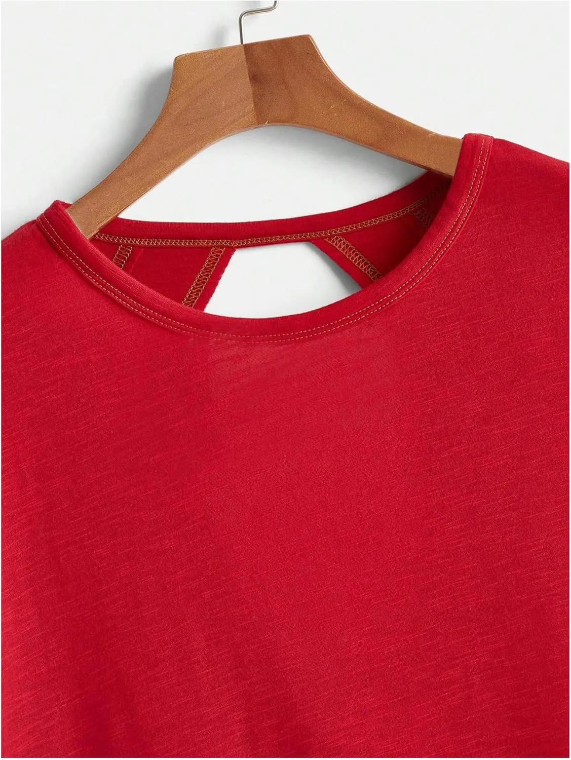 SOLY HUX 2024 Open Back Tops for Women Criss Cross Cut Out Tee Backless Casual Short Sleeve Round Neck T Shirt