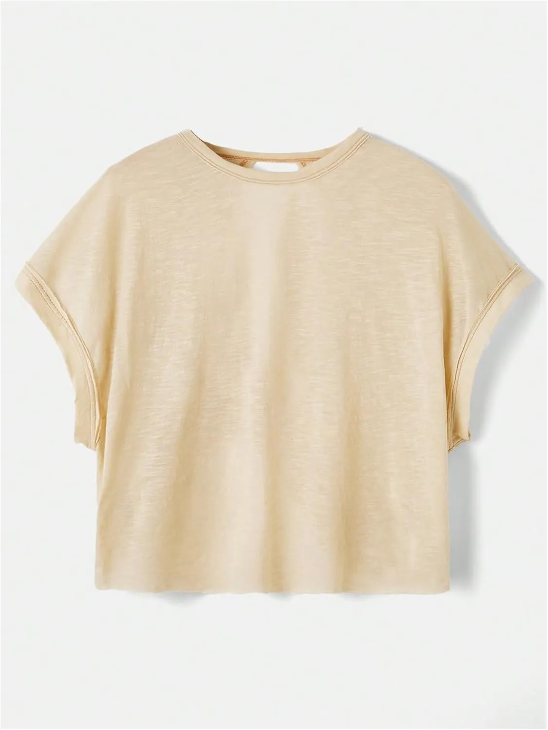 SOLY HUX 2024 Open Back Tops for Women Criss Cross Cut Out Tee Backless Casual Short Sleeve Round Neck T Shirt